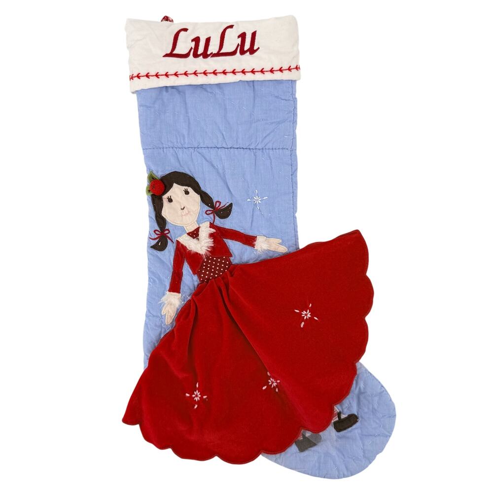 Pottery Barn Quilted Christmas Stocking Red Dress Girl 22" Tall Lulu